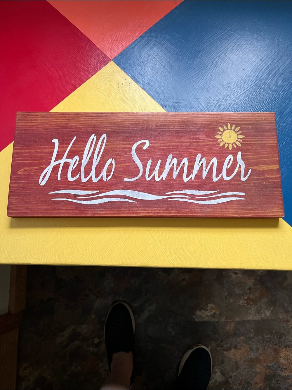 Hello Summer Red Wooden Wall Sign